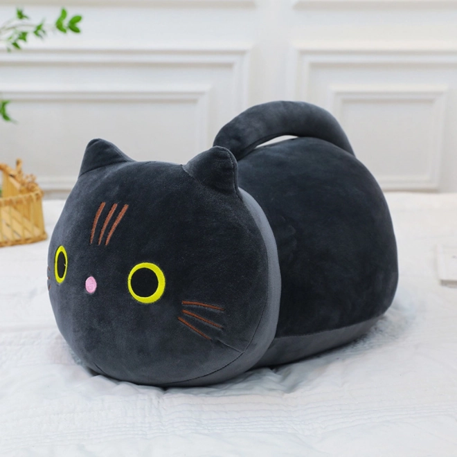Zwarte pluchen kat met een lange staart 40cm