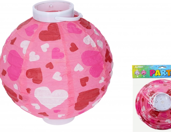 Lampion bol 20 cm op batterijen met hartjesmotief