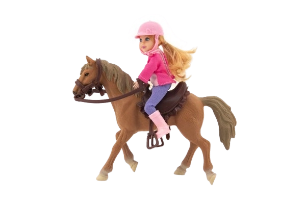 Paard + pop jockey plastic 20cm in doos 23x23x9,5cm