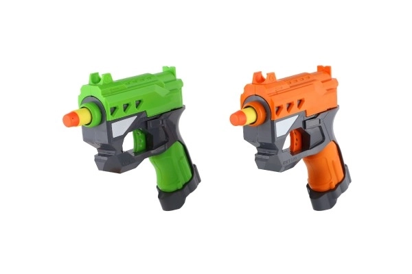 2 stuks pistolen 12 cm plastic voor schuimrubberen kogels + 6 stuks kogels op kaart