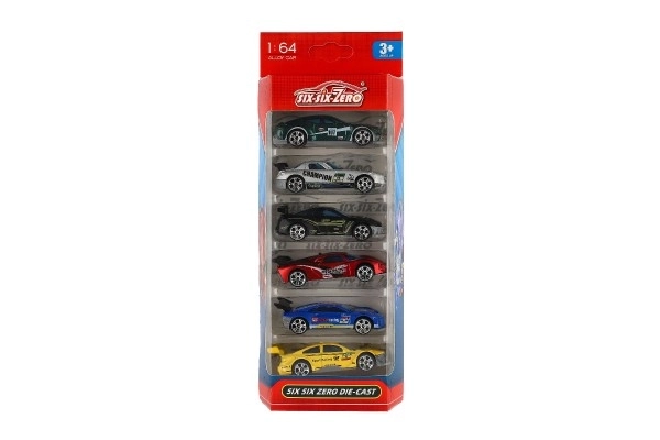 Auto race 6 stuks metaal/plastic 8cm vrije loop in doosje 10,5x27x4cm
