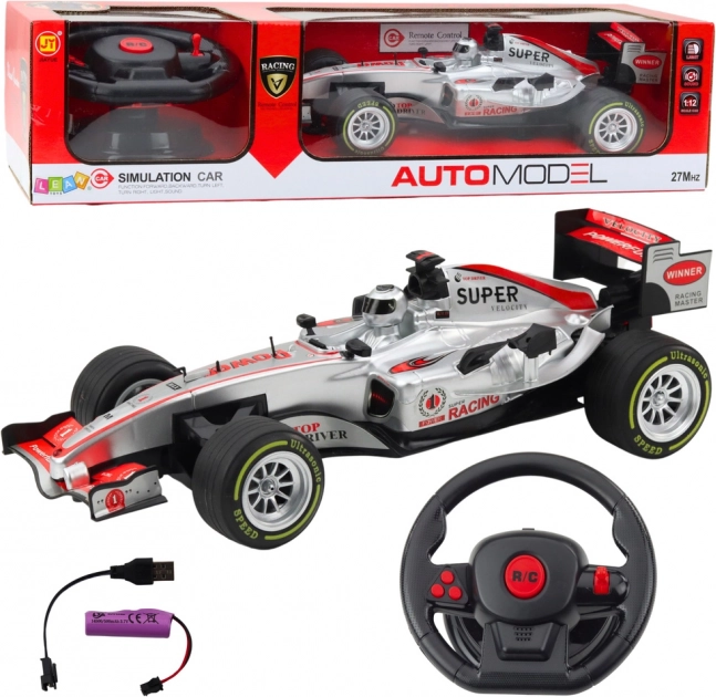 RC raceauto 1:12 met afstandsbediening, lichten en geluiden - Zilver