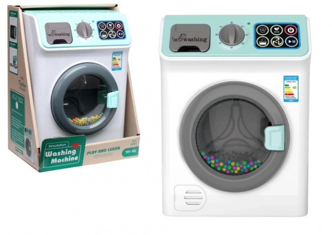 Kinderwasmachine op batterijen met geluiden en gekleurde balletjes