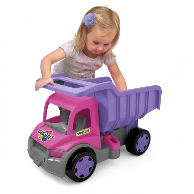 Gigantische kiepwagen roze-paars