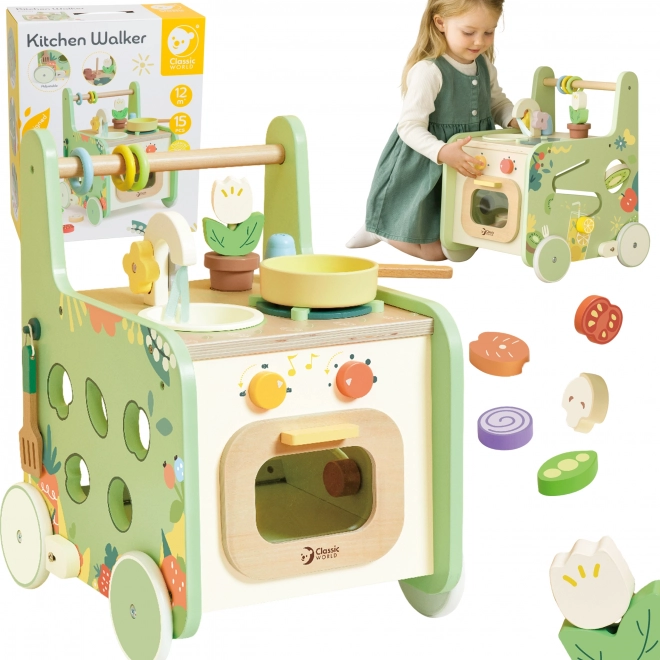 Houten keukentje en loopwagen Classic World 2-in-1