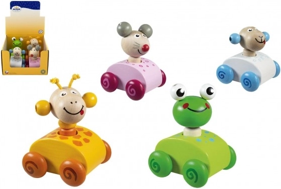 Houten piepend autootje met diertjes voor kinderen 12m+