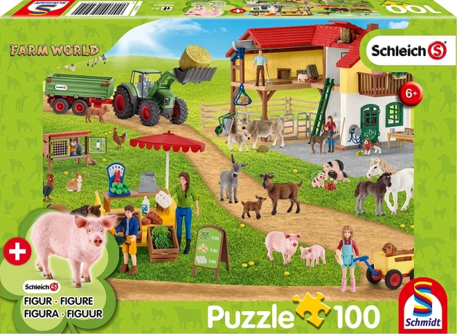 SCHMIDT Puzzel Schleich Boerderij met Verkoopstand 100 stukjes + Schleich figuur