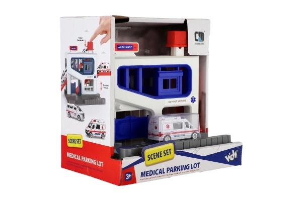 Parkeergarage met ambulancevoertuig