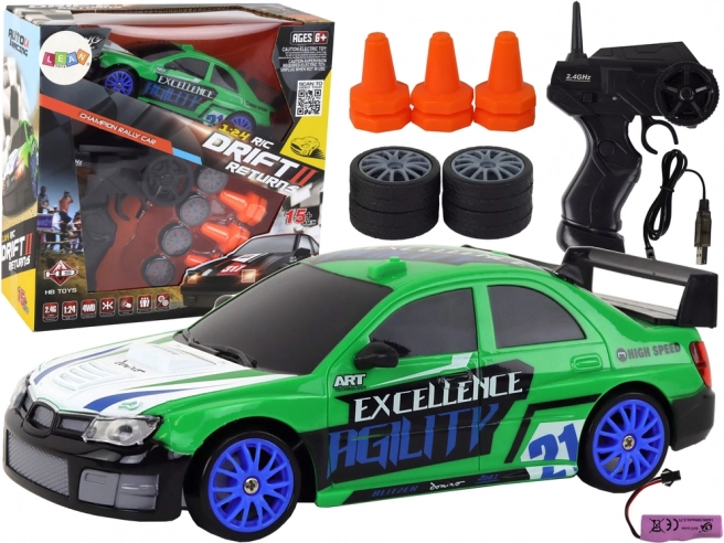 Groene op afstand bestuurbare sportauto R/C met verwisselbare wielen