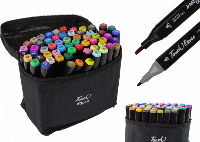 Set alcoholmarkers Touch Raven 60 stuks met dubbele punten