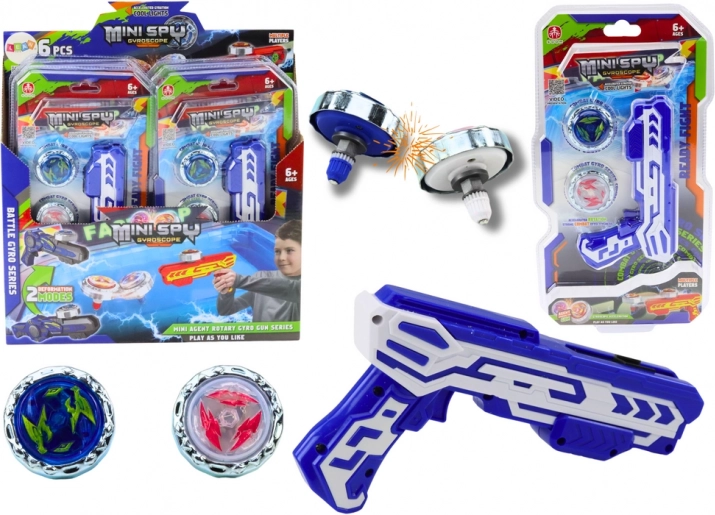 Lanceerpistool met twee metalen schijven met licht, blauw