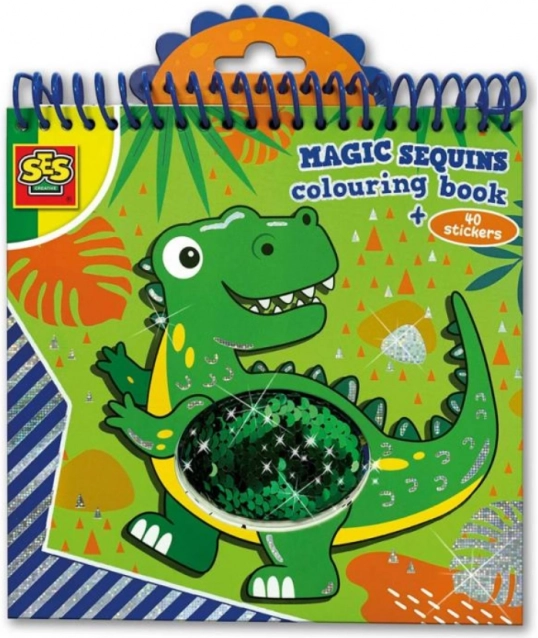 Magische kleurplaten met pailletten dinosaurussen – blauw en groen