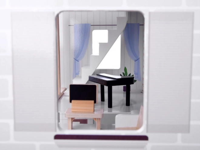 Houten poppenhuis met LED-verlichting in Boho-stijl 78 cm