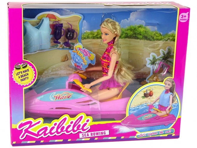 Poppen set met roze waterscooter