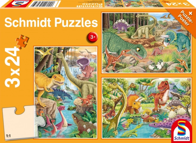Puzzel dinosaurussen 3×24 stukjes