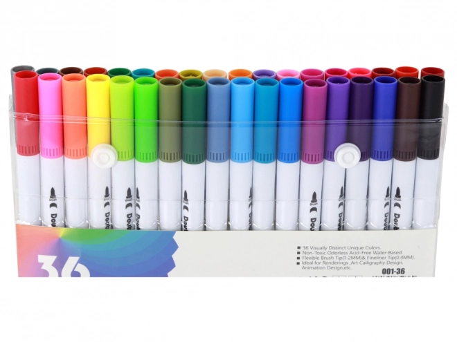 Set van 36 dubbelzijdige pennen in verschillende kleuren in een organizer