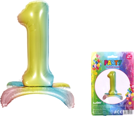 Ophblaasbare ballon in de vorm van cijfer 1, regenboog, 80 cm