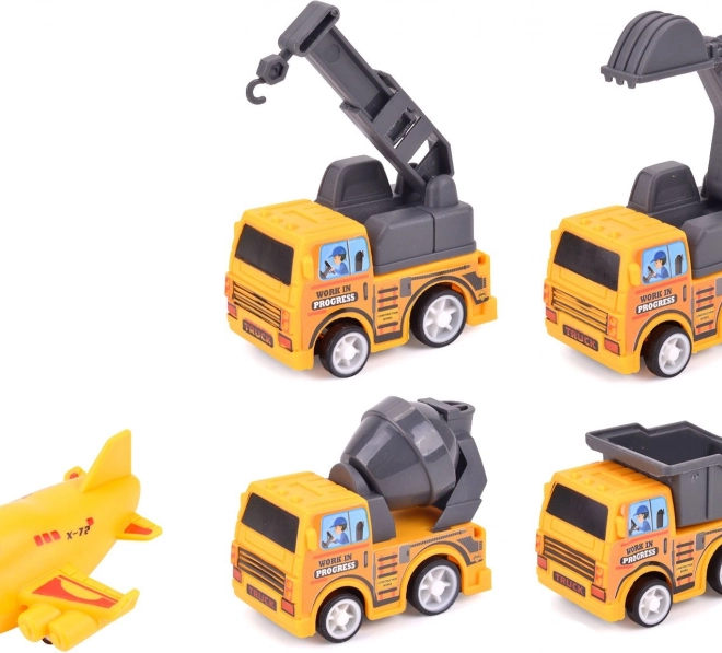 Set van Kleine Bouwmachines en Terugtrekvliegtuigje