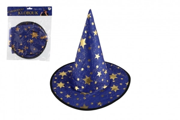 Heksenhoed voor kinderen diameter 38 cm blauw-goud in zakje carnaval