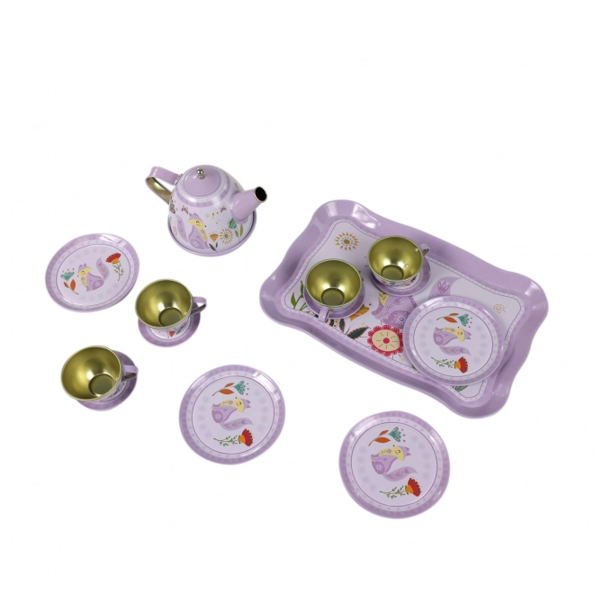 Kinder metalen theeservies in paarse kleur