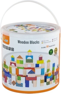 Houten bouwblokken – 100 stuks in een emmer