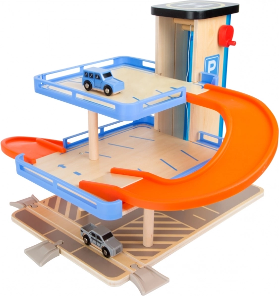 Small foot houten parkeergarage met verdiepingen en lift
