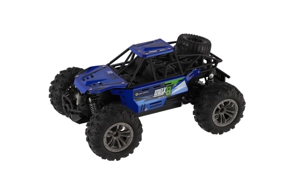 Auto RC buggy terrein blauw 22cm plastic 2,4GHz op batterijen + oplaadpakket in doos 32x16x18cm