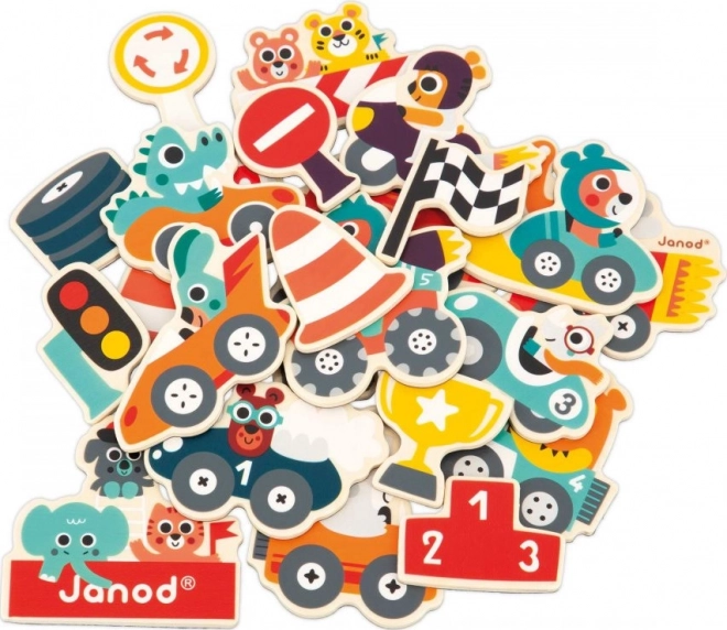 JANOD Houten Magneten Auto's 24 stuks