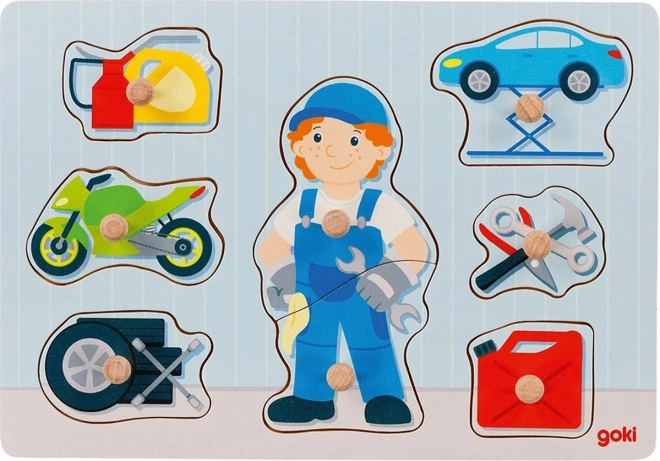 Goki houten inlegpuzzel automonteur