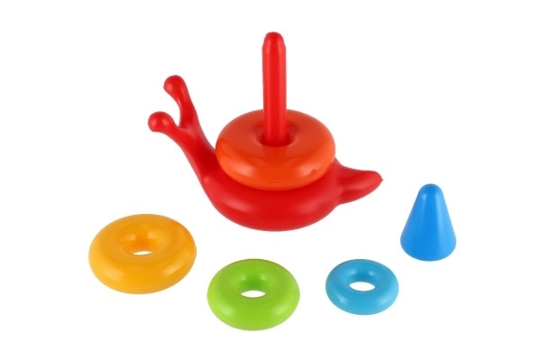 Stapelbare piramide ringen slak plastic 6 stuks in net 18x20x12cm 12m+