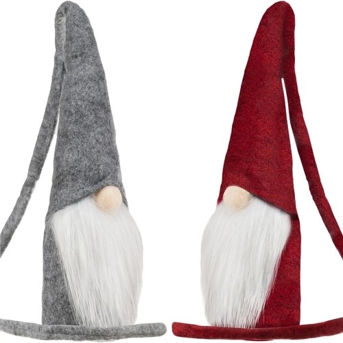 Grijze en rode staande kabouter 29 cm - 2 stuks