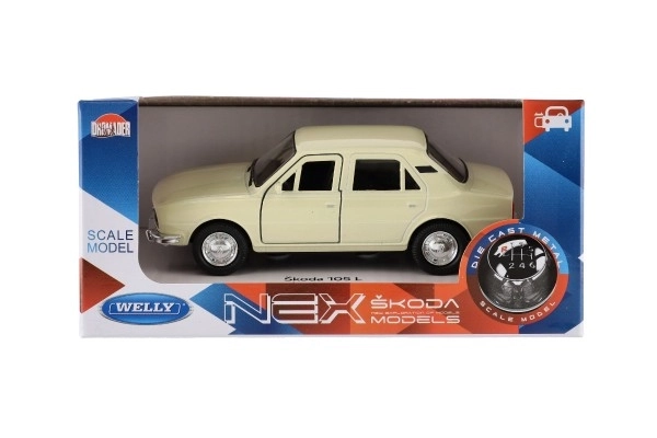 Auto Welly Škoda 105L metaal/plastic 11cm 1:34-39 vrije loop 4 kleuren in doos 15x7x7cm