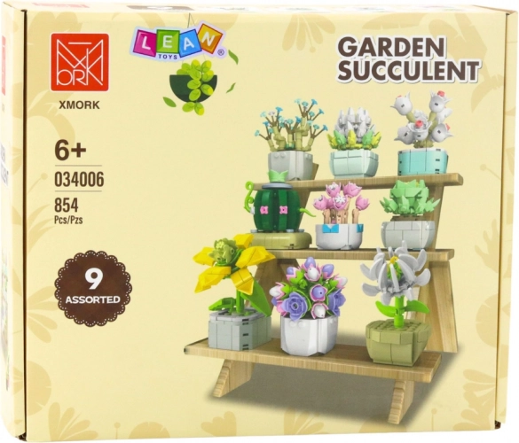 Constructieset bloemen in bloempotten, 9 modellen, 854 stukjes