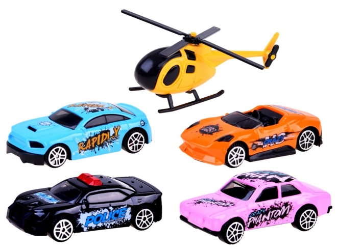 Set van voertuigen en helikopter