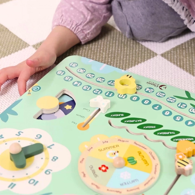 Houten educatieve kalender in het Engels