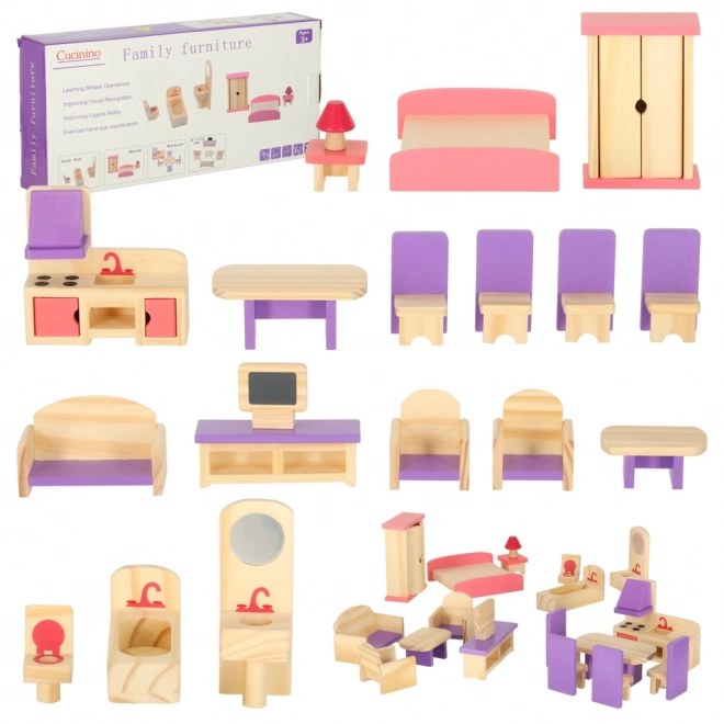 Houten meubels voor poppenhuis paars