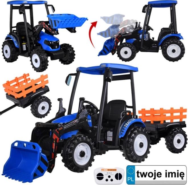 Elektrische tractor voor kinderen met aanhanger en laadbak 24V – Blauw