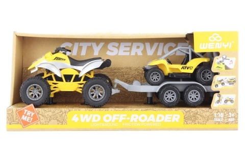 Quad met aanhanger en buggy op batterijen met licht en geluid