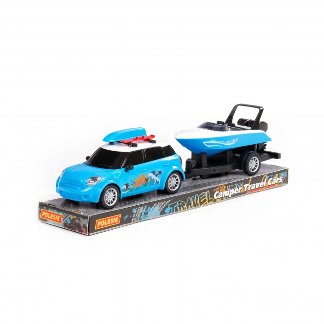 Auto Cruise met boot op aanhangwagen