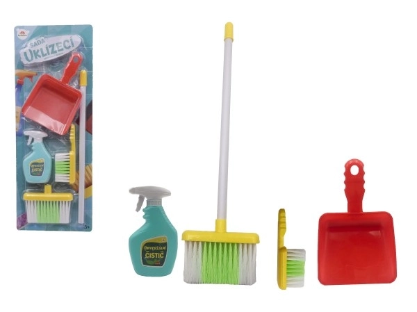 Schoonmaakset / schoonmaakster met accessoires plastic 5 stuks op kaart 21,5x57,5x5cm