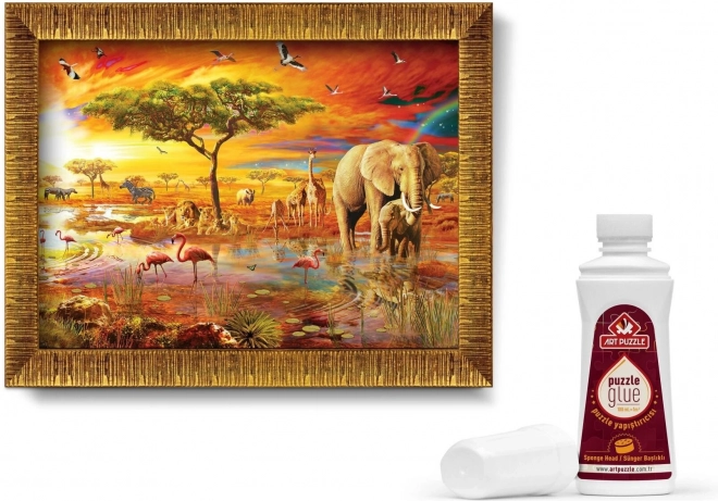 ART PUZZLE Puzzel met lijst en lijm 3-in-1 1000 stukjes – Koningen van de savanne