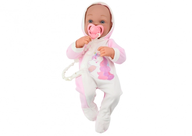 Baby pop met fopspeen Lichaam Eenhoorn Roze deken Accessoires 35 cm