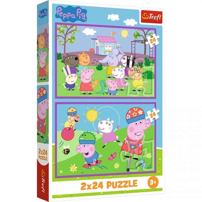 Puzzel 2x24 Peppa op de speelplaats - Peppa Pig