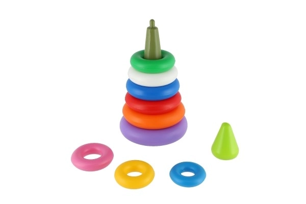 Puzzelpiramide met ringen kunststof 2 kleuren in net 15x31cm 12m+