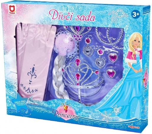 Prinsessenset voor kinderen met handschoenen en vlecht, roze