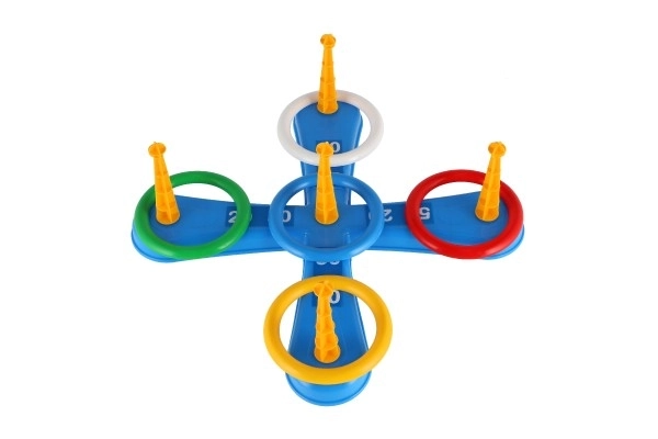 Gooi spel plastic kruis met ringen + mandjes met balletjes in net