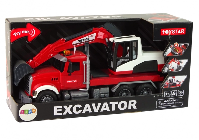Vrachtwagen met graafmachine tractor graafmachine geluiden lichten