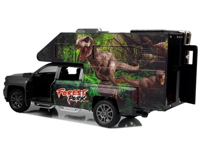 Zwarte camper met dinosaurussen 1:32