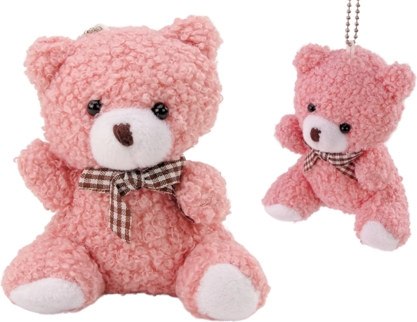 Roze pluchen mini beertje sleutelhanger 10 cm