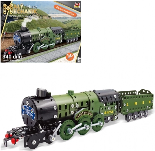 Kleine Mechanicus stoomlocomotief met kolenwagen bouwset